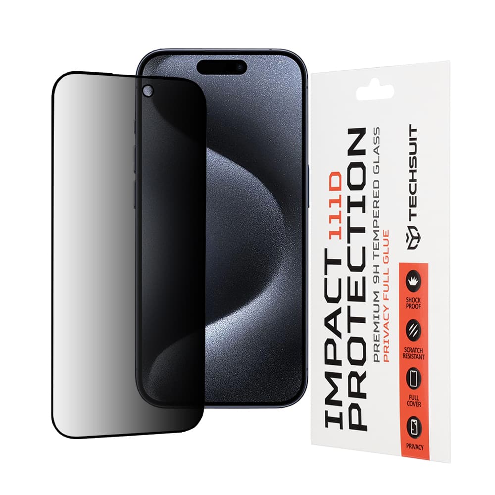 Techsuit 111D Privátní Celoplošné Lepení iPhone 15 Pro Černá - náhled 1
