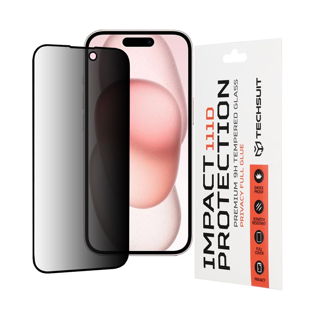 Techsuit 111D Privacy Full Glue iPhone 15 iPhone 16 Černé - náhled 1