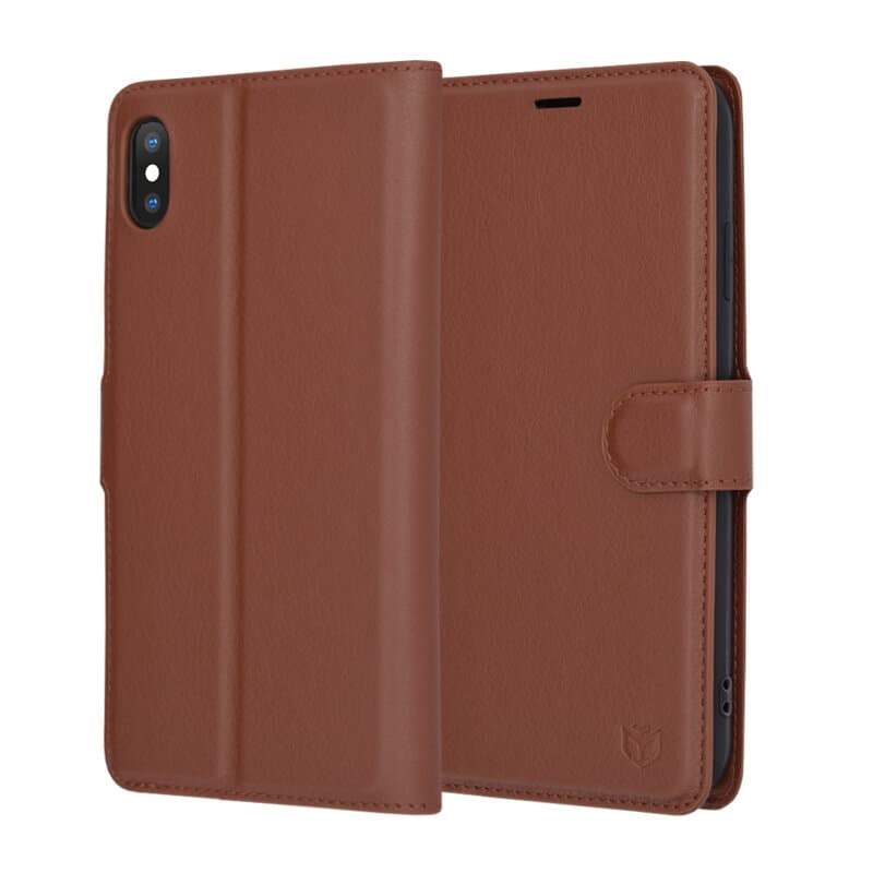 Techsuit Kožené pouzdro iPhone XS Max Hnědý - náhled 1