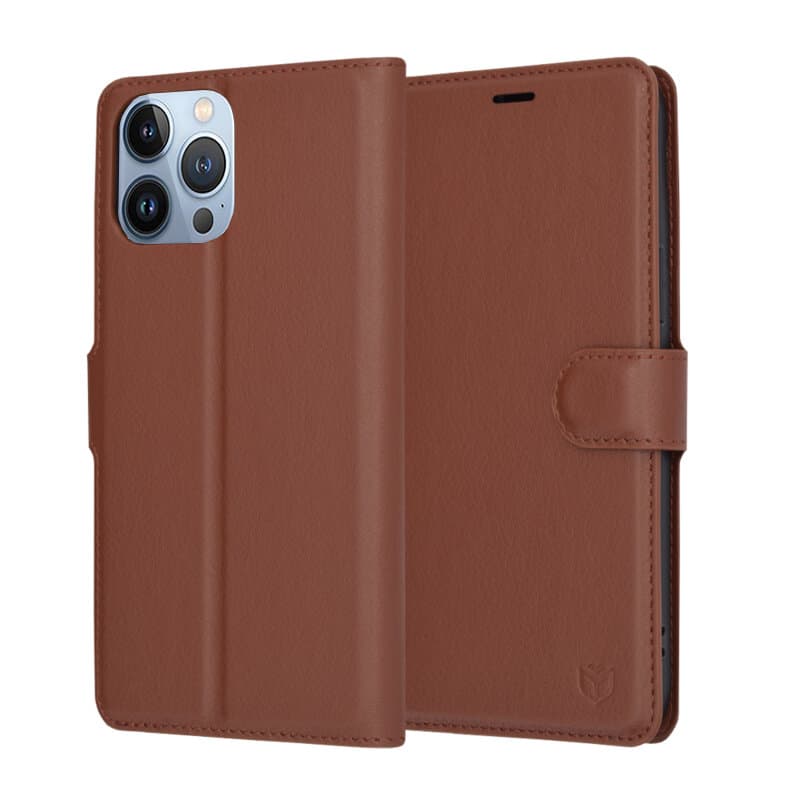Techsuit Kožené pouzdro iPhone 13 Pro Max Hnědé - náhled 1
