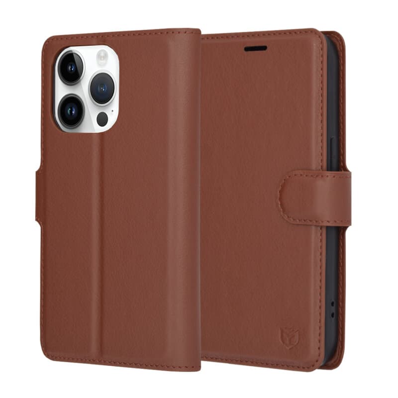 Techsuit Kožené Folio iPhone 14 Pro Hnědá - náhled 1