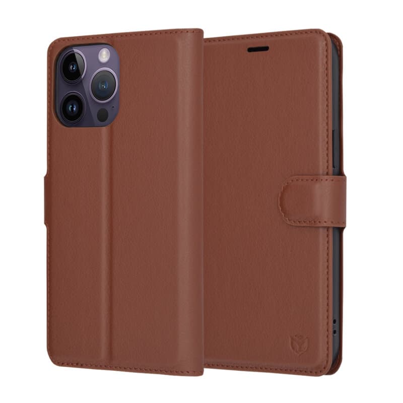 Techsuit Kožené pouzdro iPhone 14 Pro Max Hnědý - náhled 1