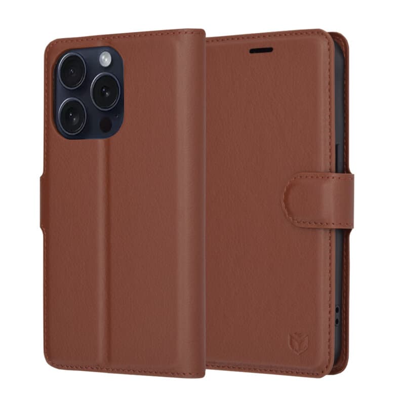 Techsuit Kožené Folio iPhone 15 Pro Hnědé - náhled 1