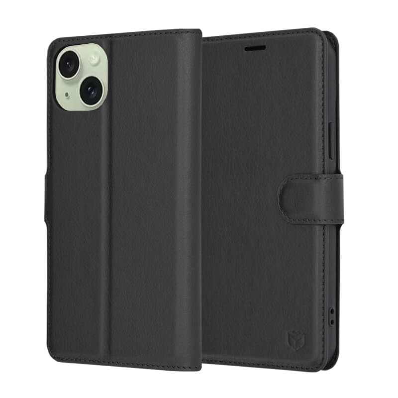 Techsuit Kožené pouzdro iPhone 15 Plus Černá - náhled 1