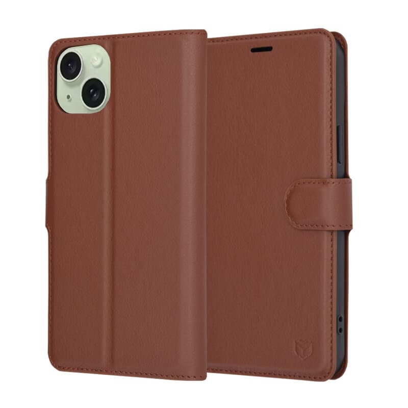 Techsuit Kožené pouzdro iPhone 15 Plus Hnědý - náhled 1