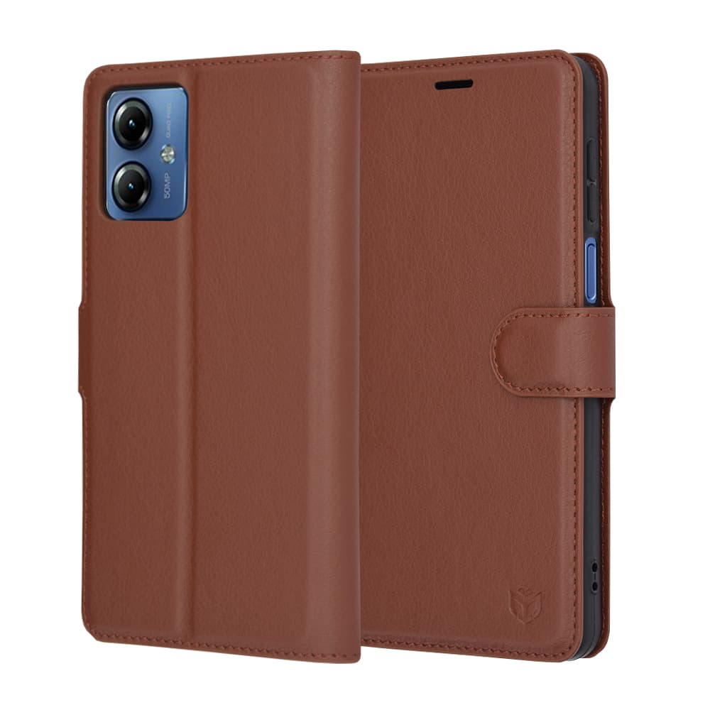 Techsuit Kožené pouzdro Motorola Moto G14 Brown - náhled 1