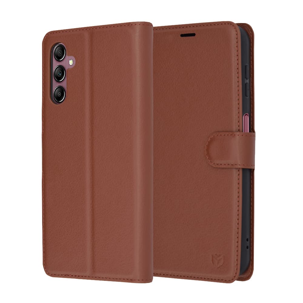 Techsuit Kožené pouzdro Samsung Galaxy A14 4G A14 5G Hnědé - náhled 1