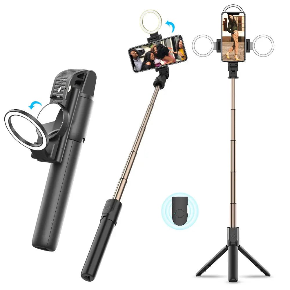 Techsuit K13 Selfie tyč Bluetooth LED Stativ Skládací Černá - náhled 1