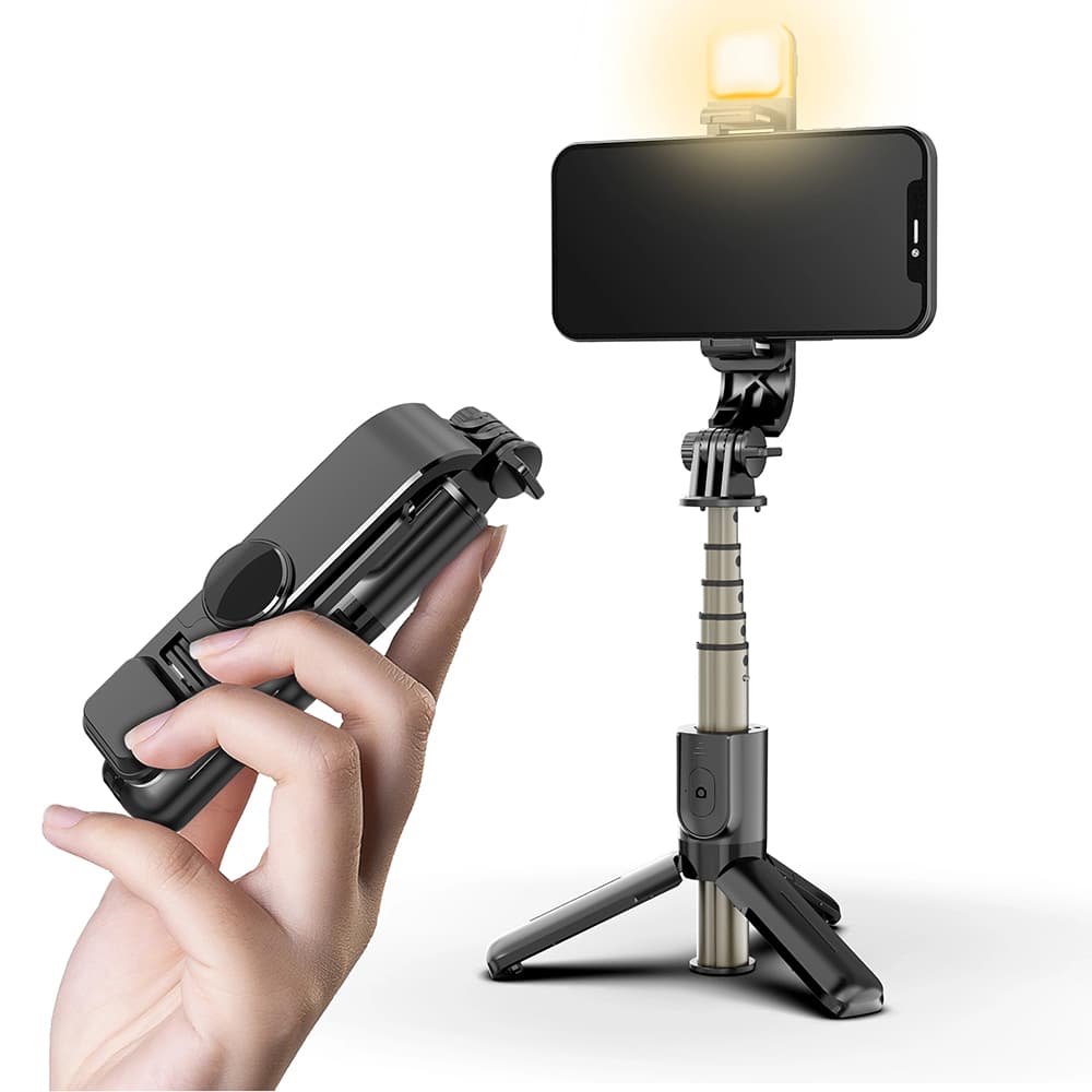 Techsuit Mini Selfie Tyč L10s Stativ Bluetooth Světlo 70cm Černá - náhled 1
