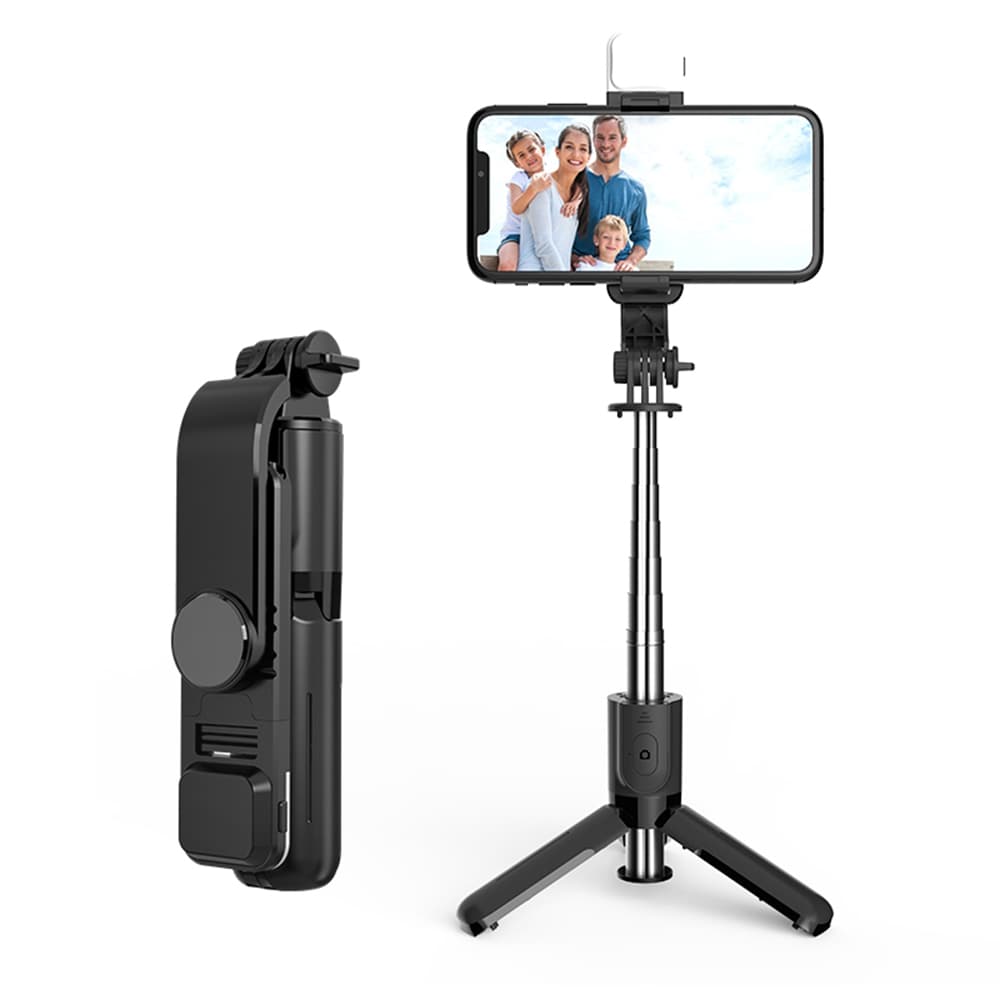 Techsuit L11s Selfie Tyč Stativ Bluetooth LED Černá - náhled 1