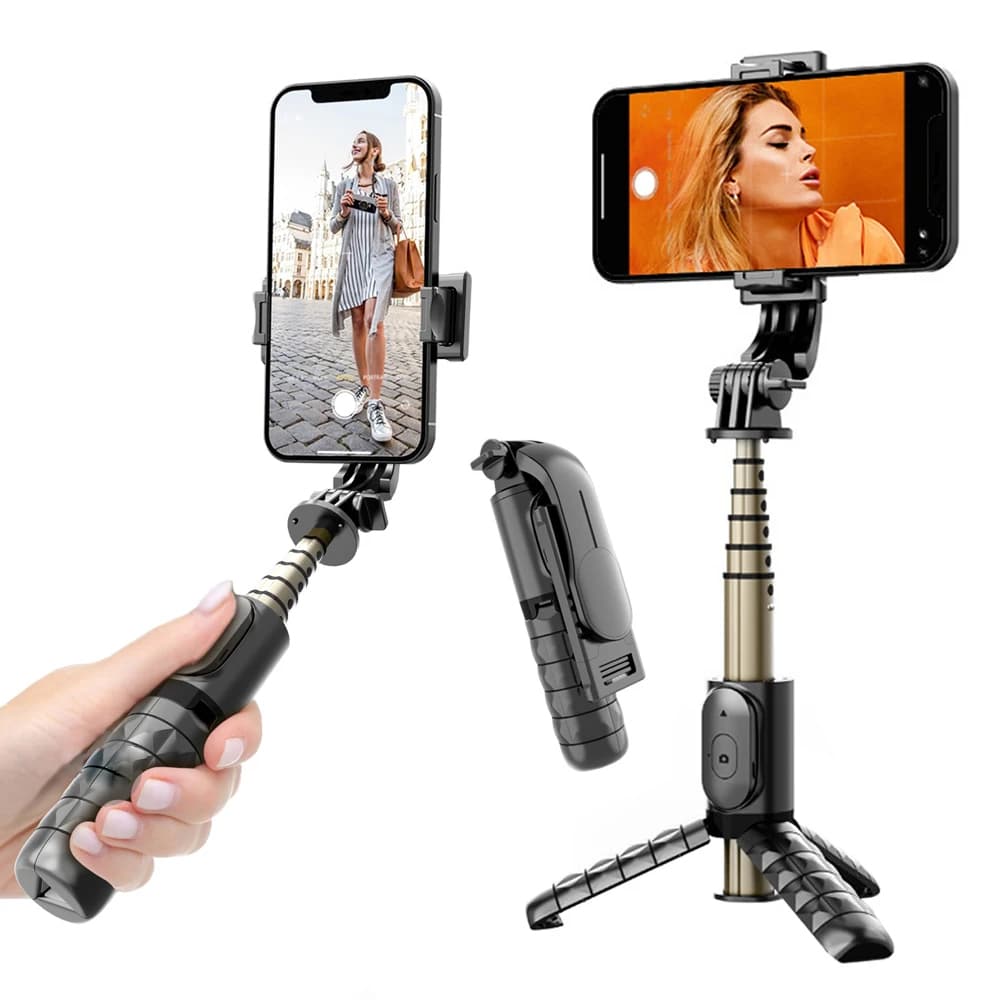 Techsuit Mini Selfie Stick Q10 Gimbal Bluetooth Světlo Černá - náhled 1