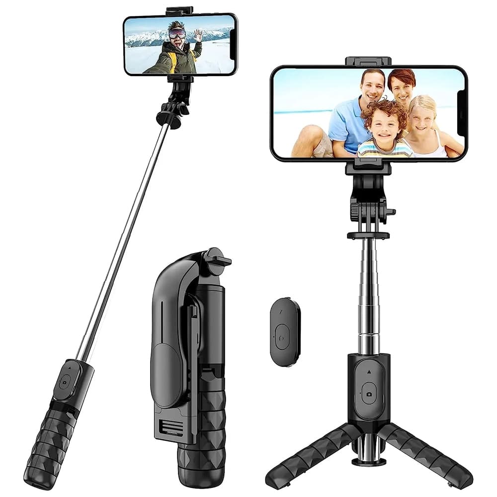 Techsuit Mini Selfie Tyč Q11 Stabilní Stativ Bluetooth 360 Černá 74cm - náhled 1