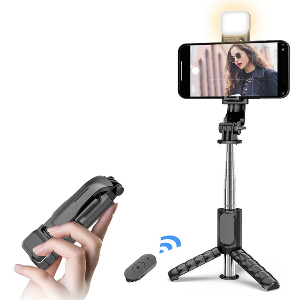 Techsuit Mini Selfie tyč Q11s Stativ Bluetooth Světlo 360 76cm Černá - náhled 1