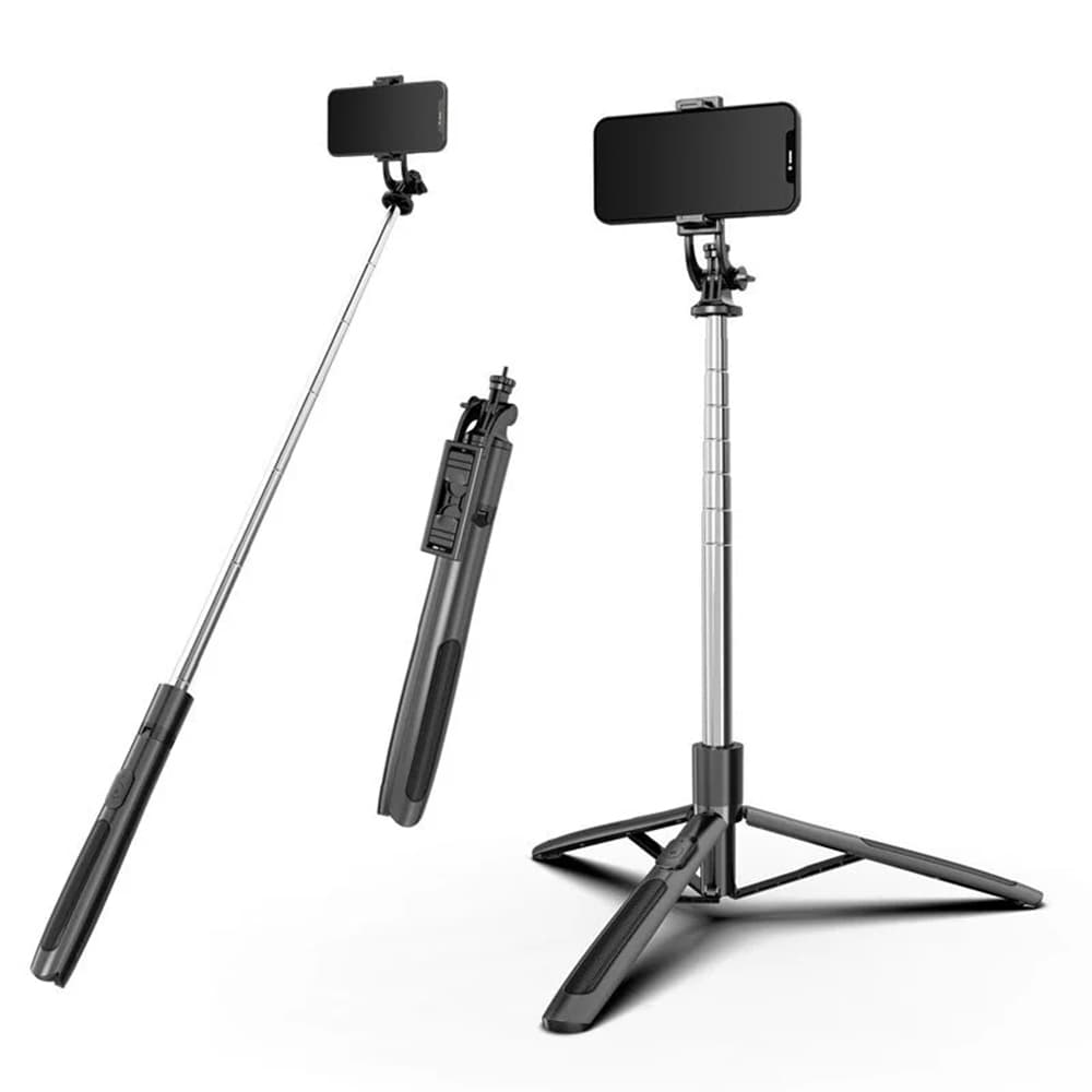 Techsuit Selfie tyč Q05 Stabilní stativ Bluetooth 360 Černá 158cm - náhled 1