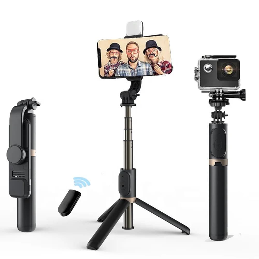 Techsuit Selfie tyč Q03s Stativ Bluetooth Přisvětlení Černá - náhled 1