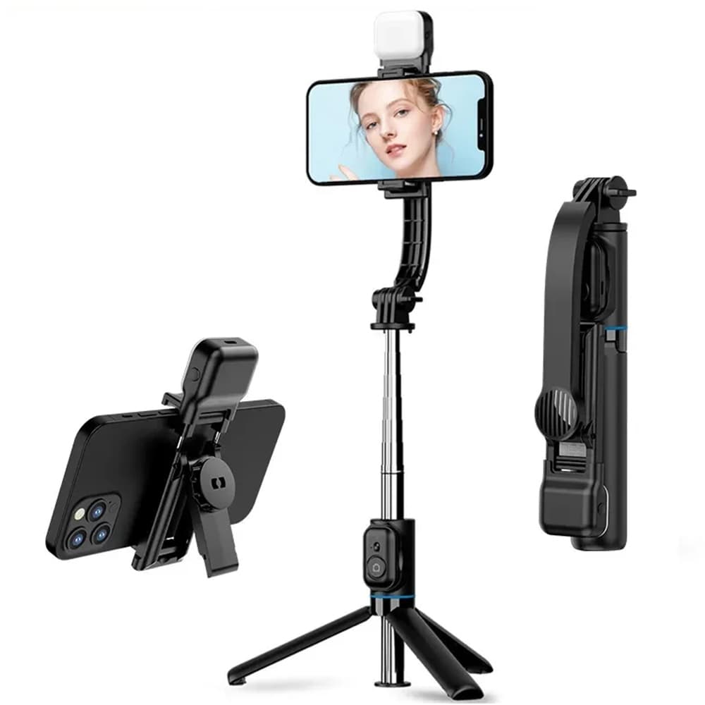 Techsuit Selfie tyč C01s stativ Bluetooth světlo 107cm černá - náhled 1