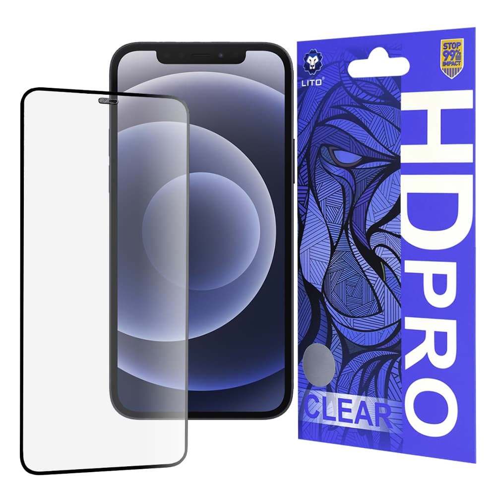 Lito HD Pro Clear ochranné sklo pro iPhone 12 a 12 Pro Black
