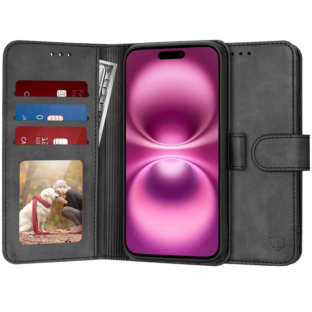 Techsuit Knižkové pouzdro iPhone 16 Plus Black - náhled 1