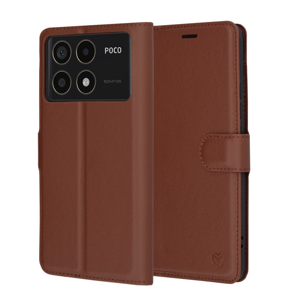 Techsuit Kožené pouzdro Xiaomi Poco F6 Pro Hnědé - náhled 1