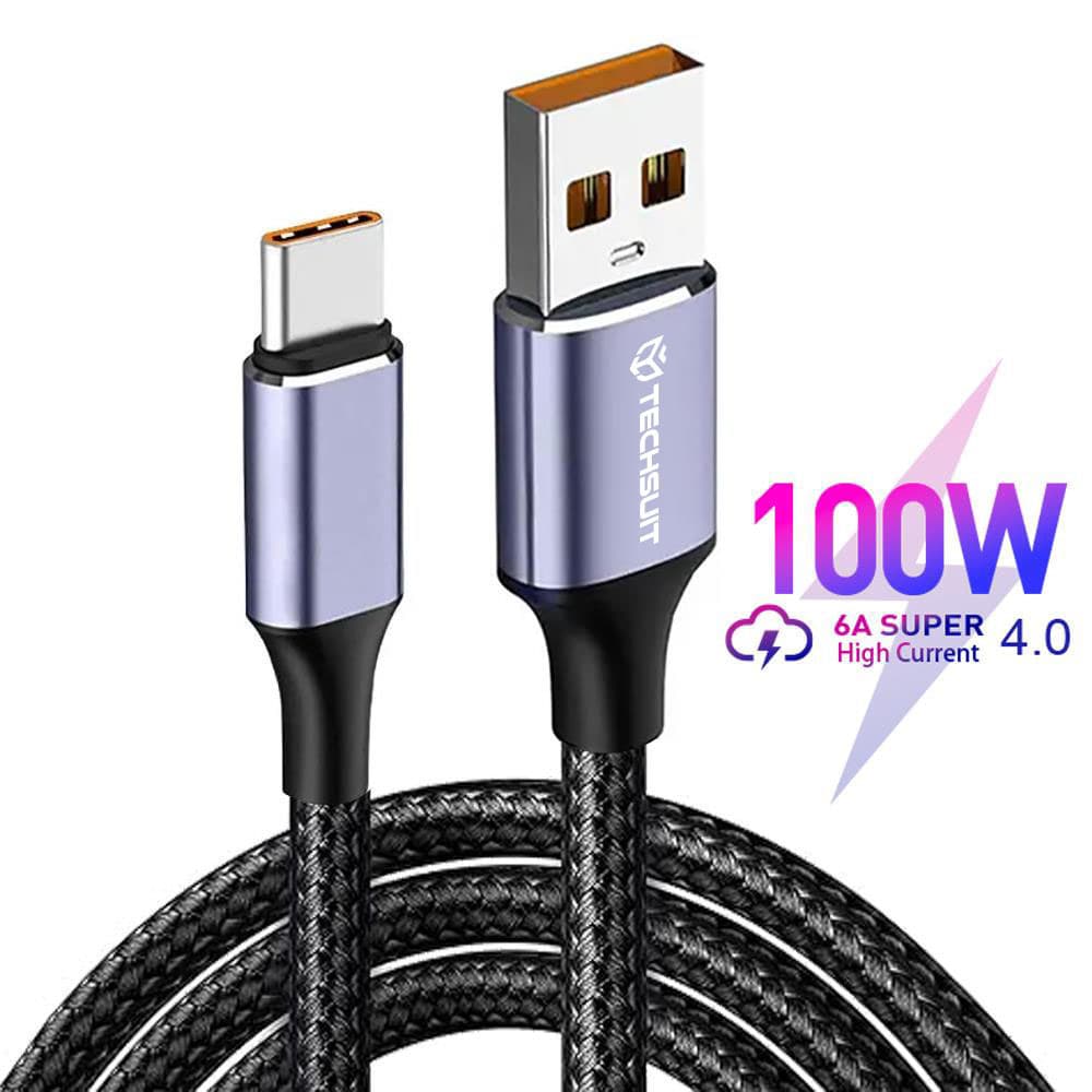 Techsuit Datový kabel PCB018 USB-A na Type-C 100W 1m Černý - náhled 1