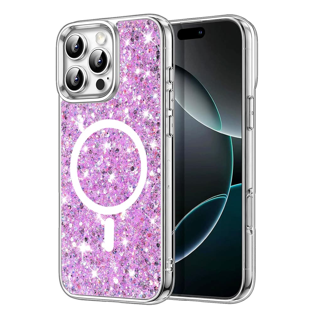 Techsuit Třpytivé pouzdro MagSafe iPhone 16 Pro Magenta - náhled 1