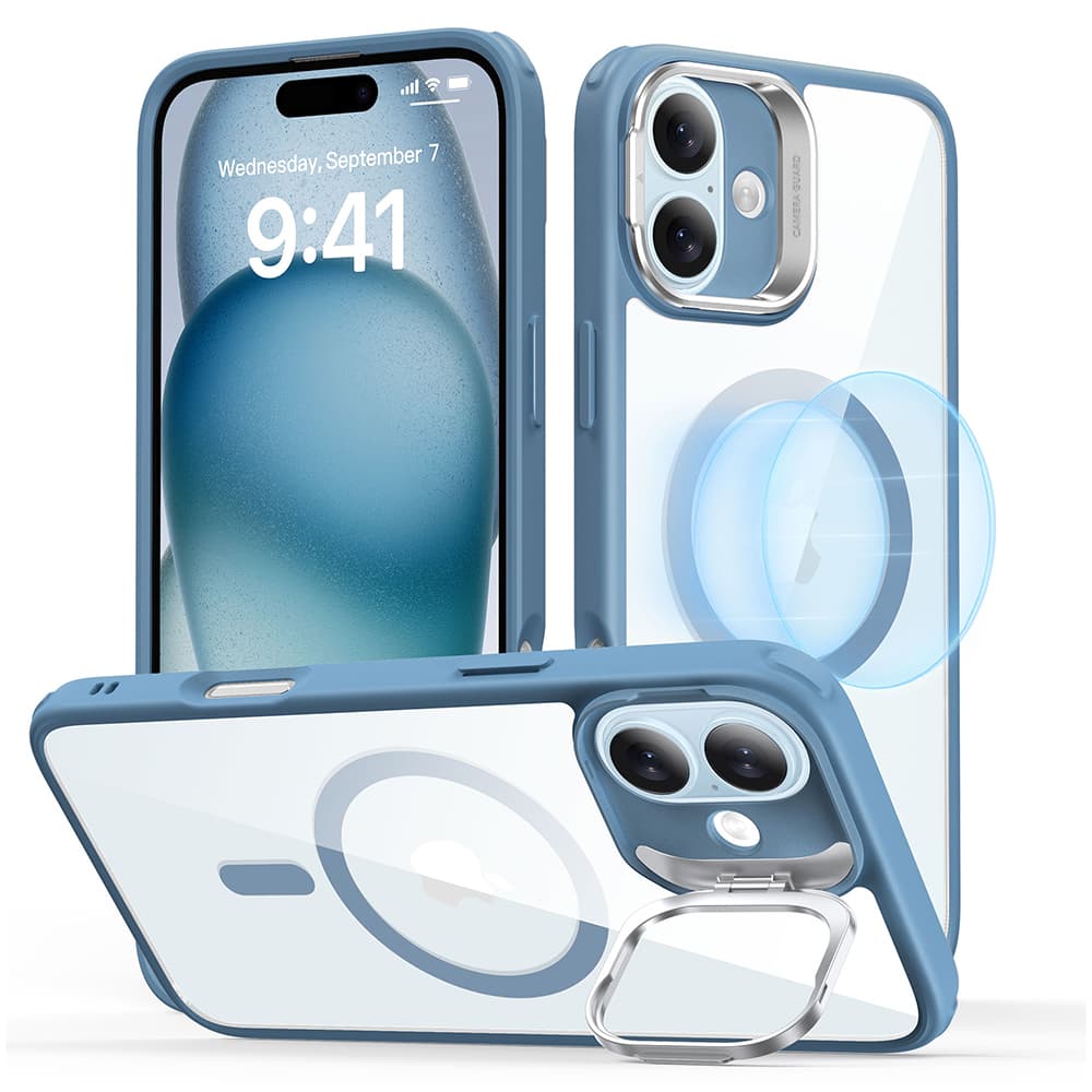 ESR Classic Hybrid HaloLock Kickstand iPhone 16 průhledná modrá - náhled 1