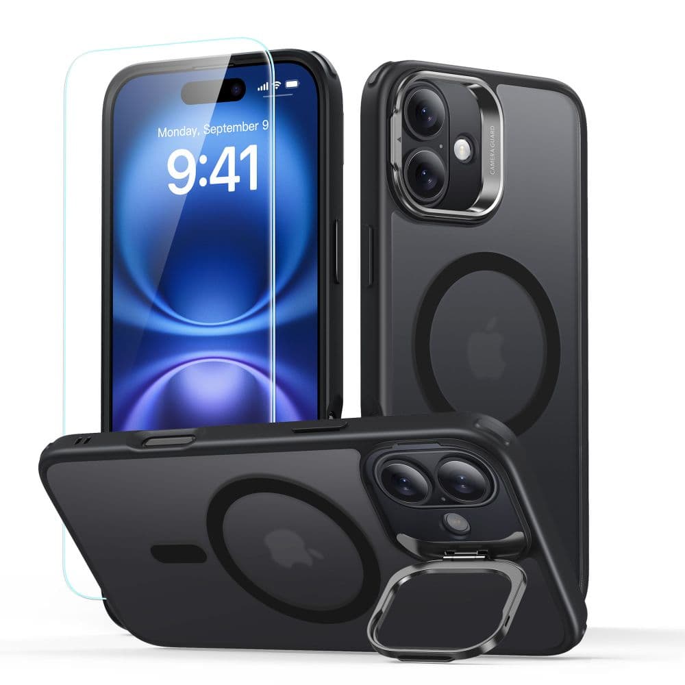 ESR Classic Hybrid HaloLock Kickstand + Tvrzené sklo iPhone 16 matná černá - náhled 1