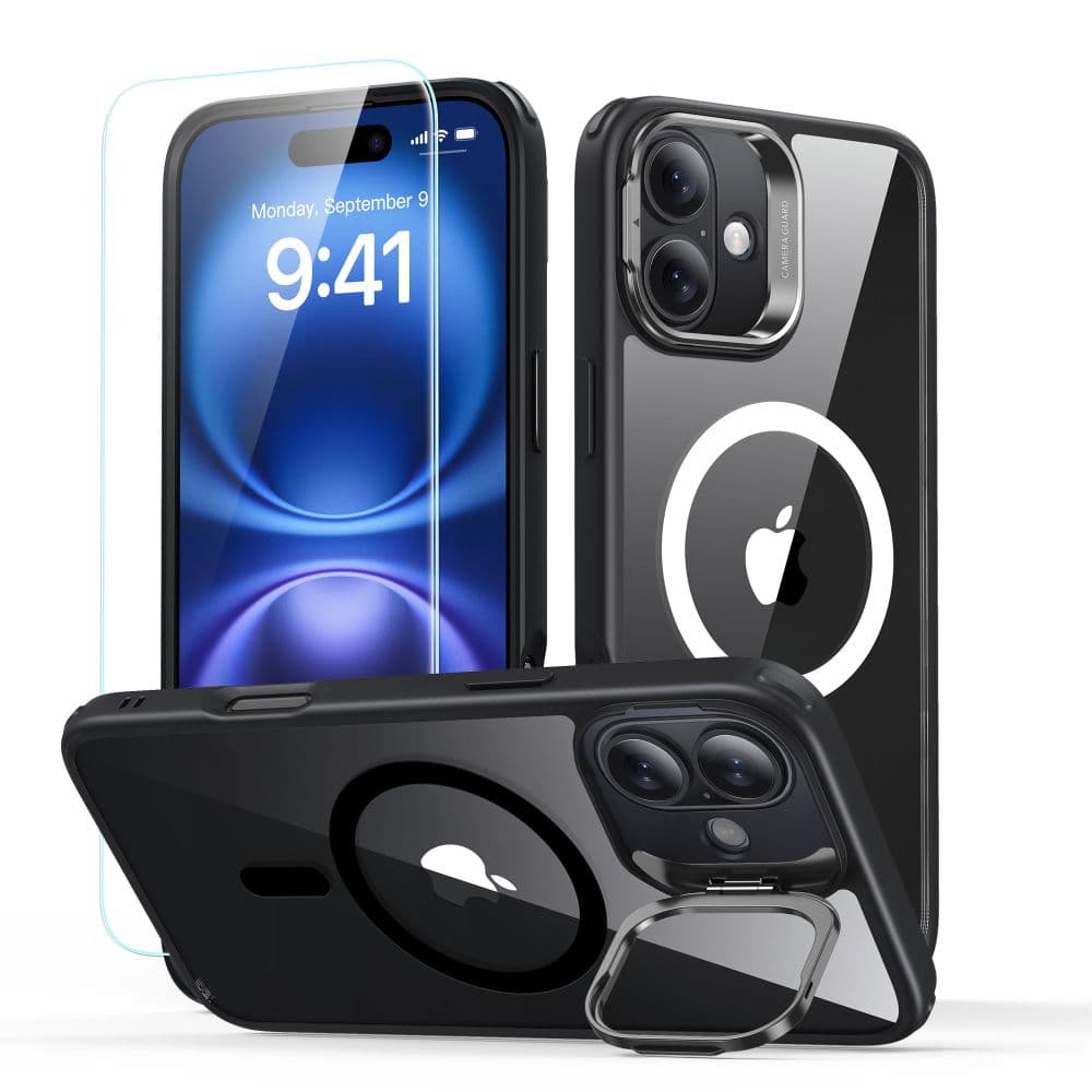 ESR Classic Hybrid HaloLock Kickstand + Tvrzené sklo iPhone 16 Plus černá - náhled 1