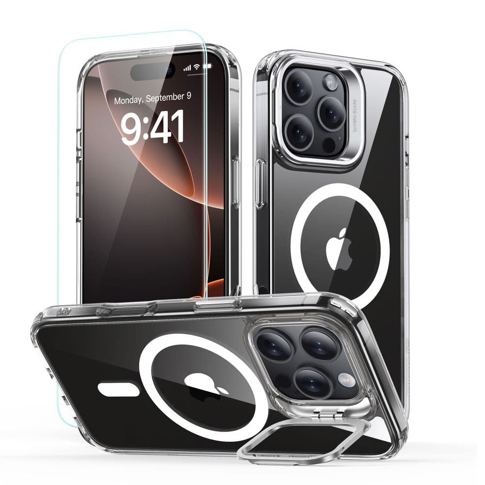 ESR Classic Hybrid HaloLock Kickstand s tvrzeným sklem iPhone 16 Pro čirý - náhled 1