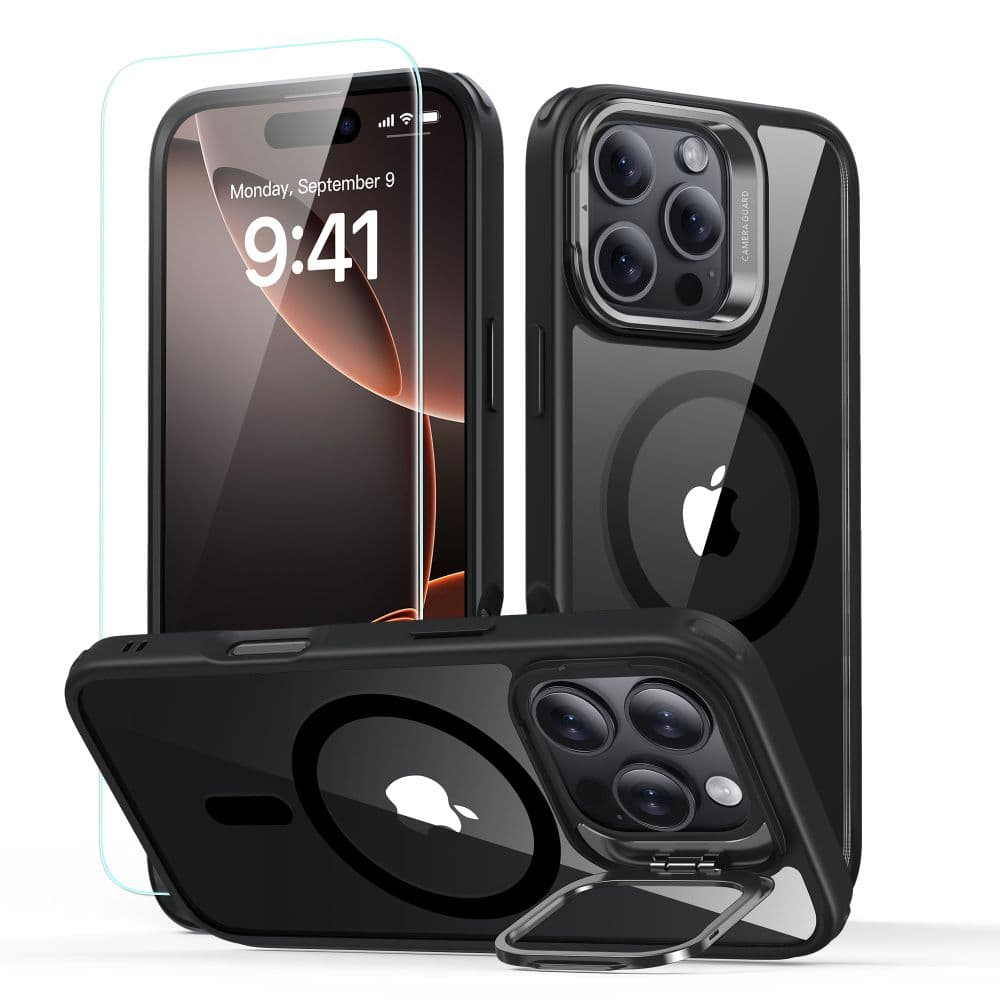 ESR Classic Hybrid HaloLock Kickstand + Tvrzené sklo iPhone 16 Pro černá průhledná - náhled 1