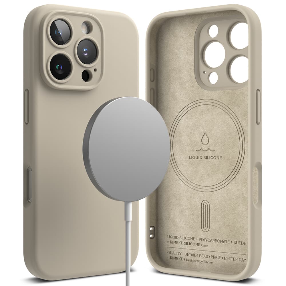 Ringke Silicone Magnetic MagSafe pro iPhone 16 Pro v kamenné barvě - náhled 1
