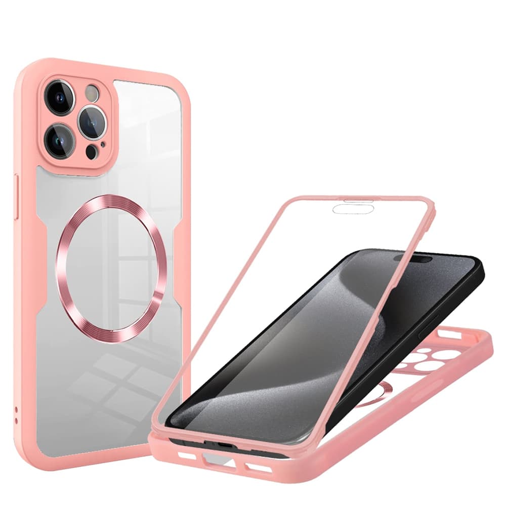 Techsuit ColorVerse 360 MagSafe Series + Ochranné sklo iPhone 15 Pro Max Růžová - náhled 1