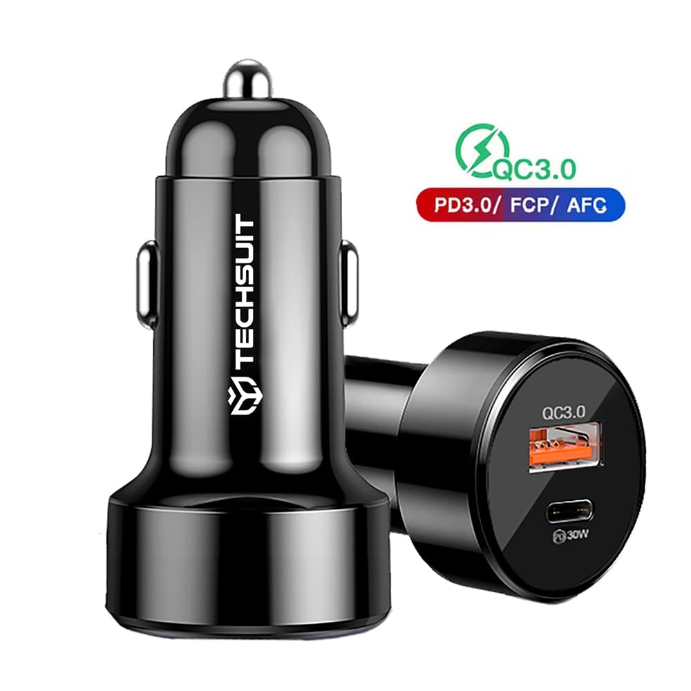 Nabíječka do auta Techsuit Premium TE-P31 USB QC3.0 18W Type-C PD30W LED černá - náhled 1