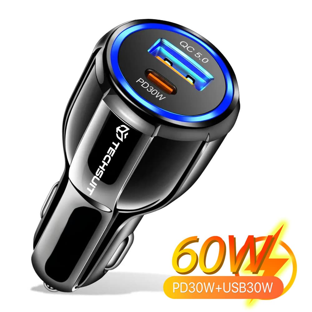 Techsuit Car Charger Premium TE-022 USB-A QC5.0 30W USB-C PD30W 60W LED černá - náhled 1