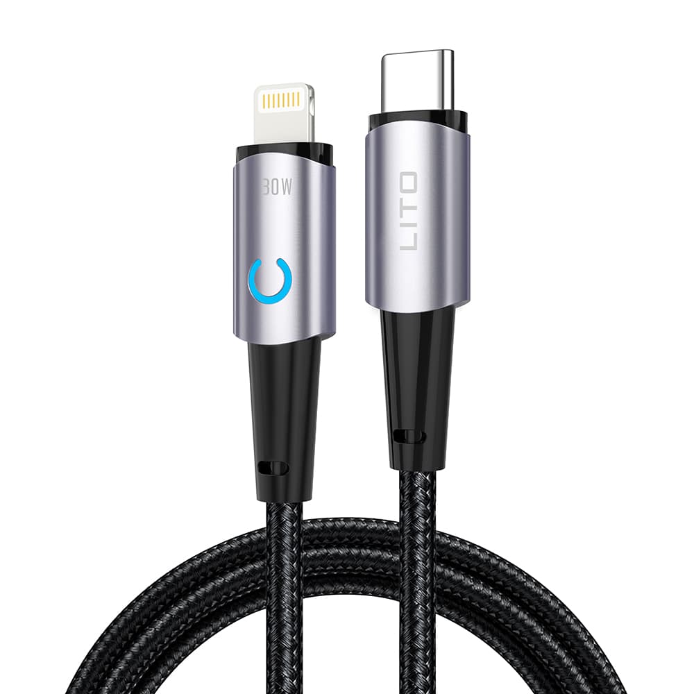 Lito Datový kabel LD10CL Type-C na Lightning Rychlonabíjecí 30W s LED 1m černý - náhled 1