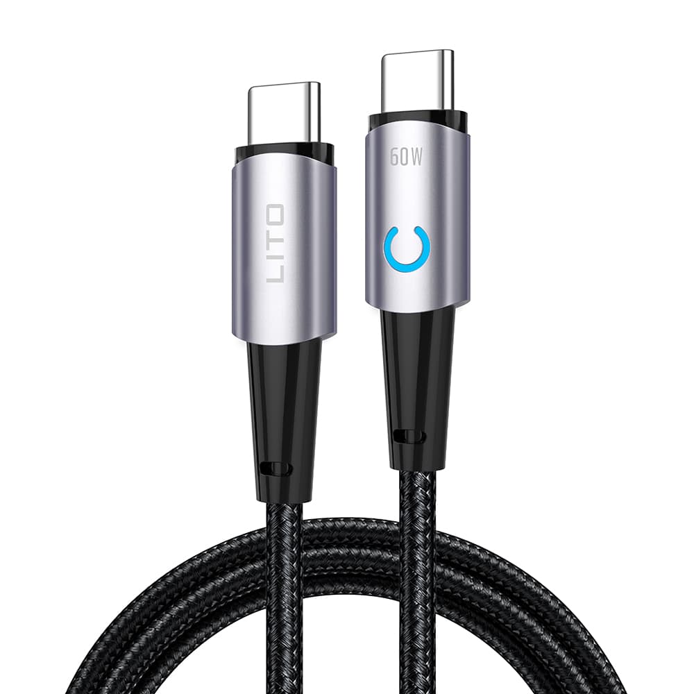 Lito - Datový kabel (LD10CC) - Type-C na Type-C Rychlé nabíjení 60W LED světlo 1m černý - náhled 1