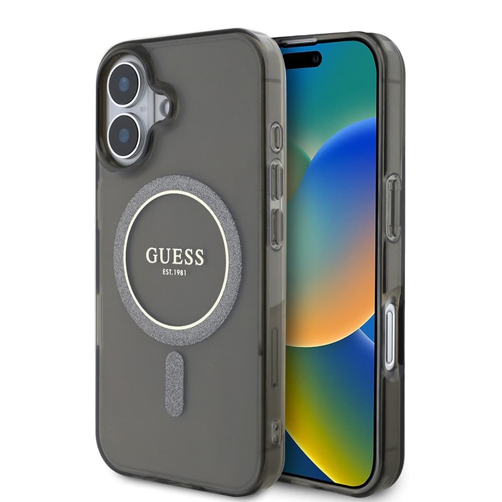 Guess IML Glitter Circle MagSafe GUHMP16SHFGEREK iPhone 16 černá - náhled 1