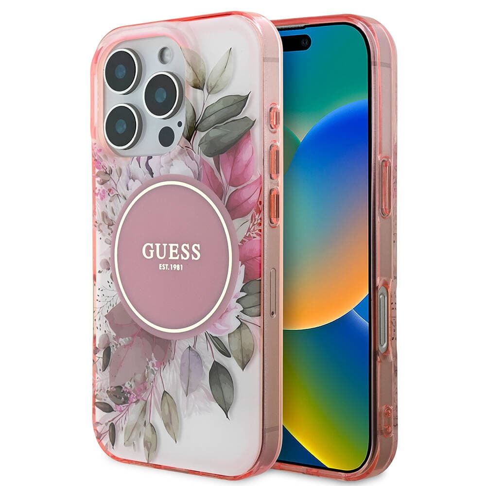 Guess IML Flower &amp; Tonal Circle MagSafe pro iPhone 16 Pro Max růžová - náhled 1