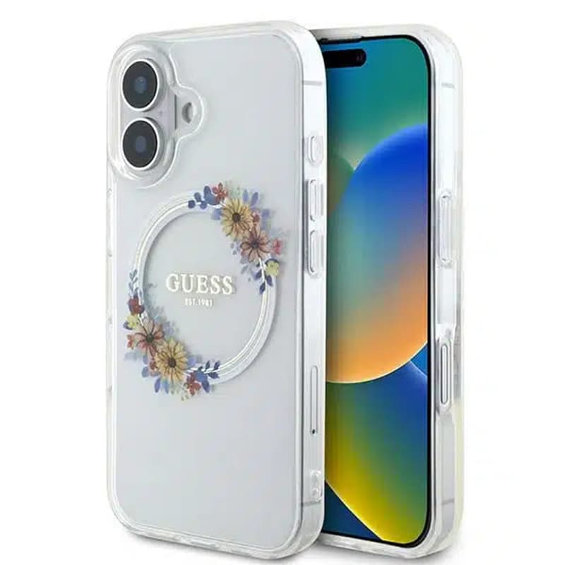 Guess IML Flowers Wreath MagSafe GUHMP16SHFWFCT iPhone 16 průhledný - náhled 1