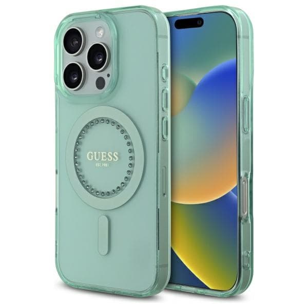 Guess IML Rhinestones MagSafe GUHMP16LPFTDTEN iPhone 16 Pro zelená - náhled 1