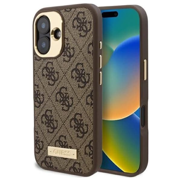 Guess Hardcase 4G Logo Plate MagSafe iPhone 16 hnědý - náhled 1