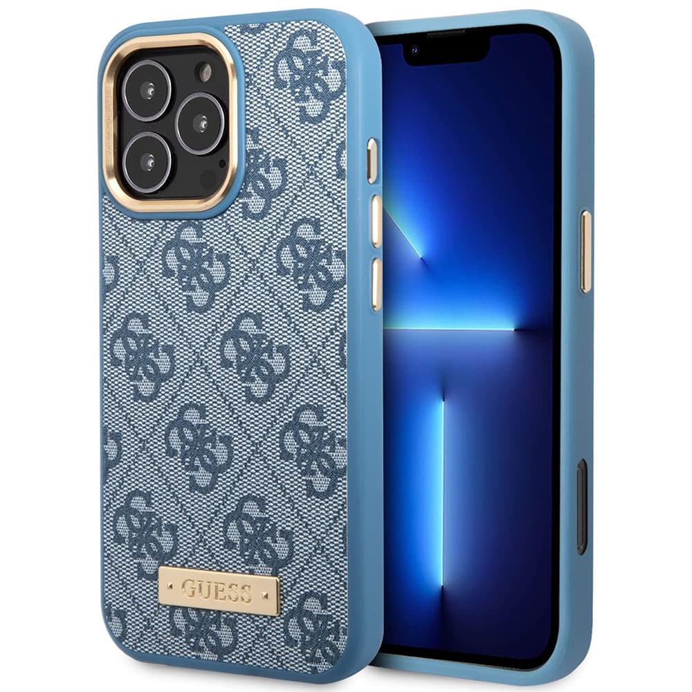Guess Hardcase 4G Logo Plate MagSafe iPhone 16 Pro modrá - náhled 1