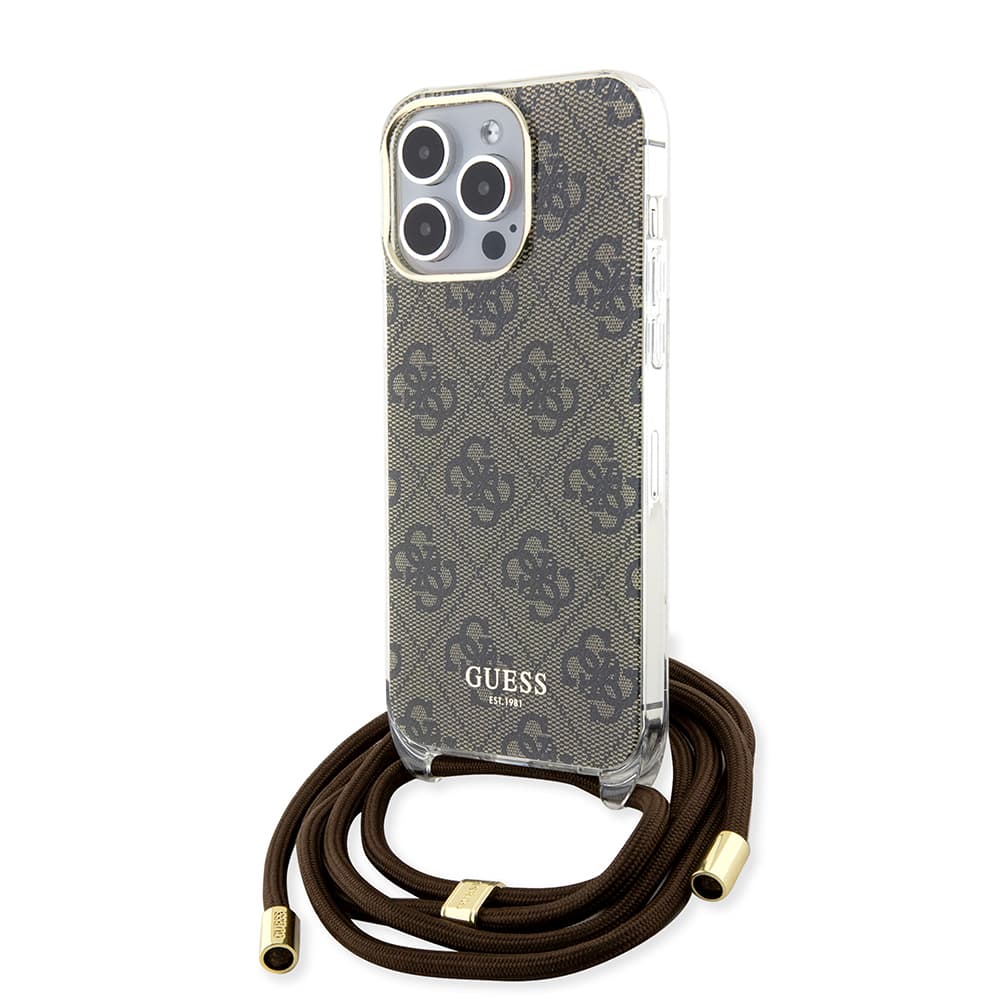 Guess Crossbody Cord 4G Print GUHCP15LHC4SEW iPhone 15 Pro hnědá - náhled 1