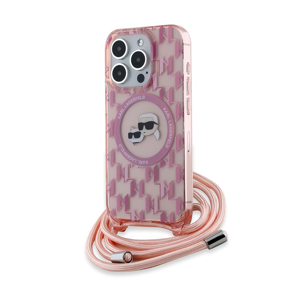 Karl Lagerfeld IML Crossbody MagSafe iPhone 15 Pro růžový monogram Karl&amp;Choupette Head - náhled 1