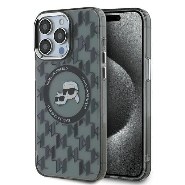 Karl Lagerfeld IML MagSafe iPhone 15 Pro Monogram Karl&amp;Choupette Head černá - náhled 1