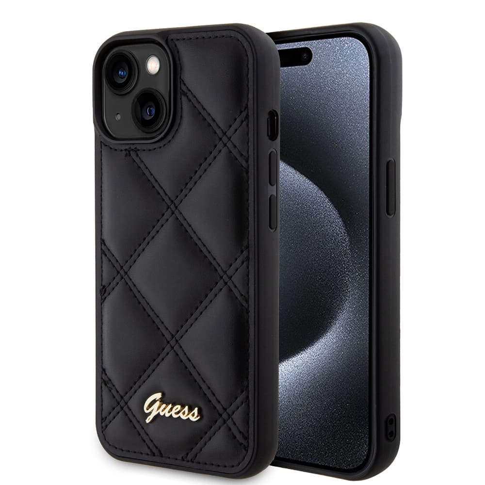 Guess Quilted Metal Logo GUHCP15SPSQSQSK iPhone 15 černá - náhled 1