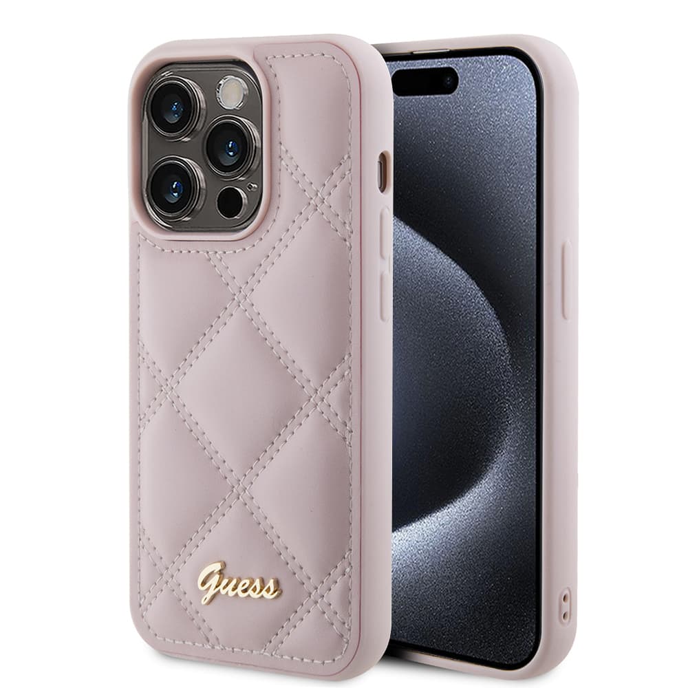 Guess Quilted Metal Logo GUHCP15LPSQSQSP iPhone 15 Pro růžová - náhled 1