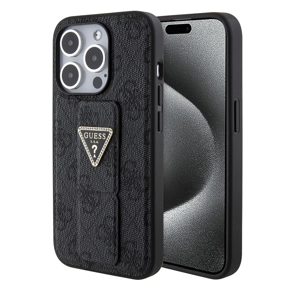Guess Grip Stand 4G Triangle Strass pro iPhone 15 Pro Max černý - náhled 1