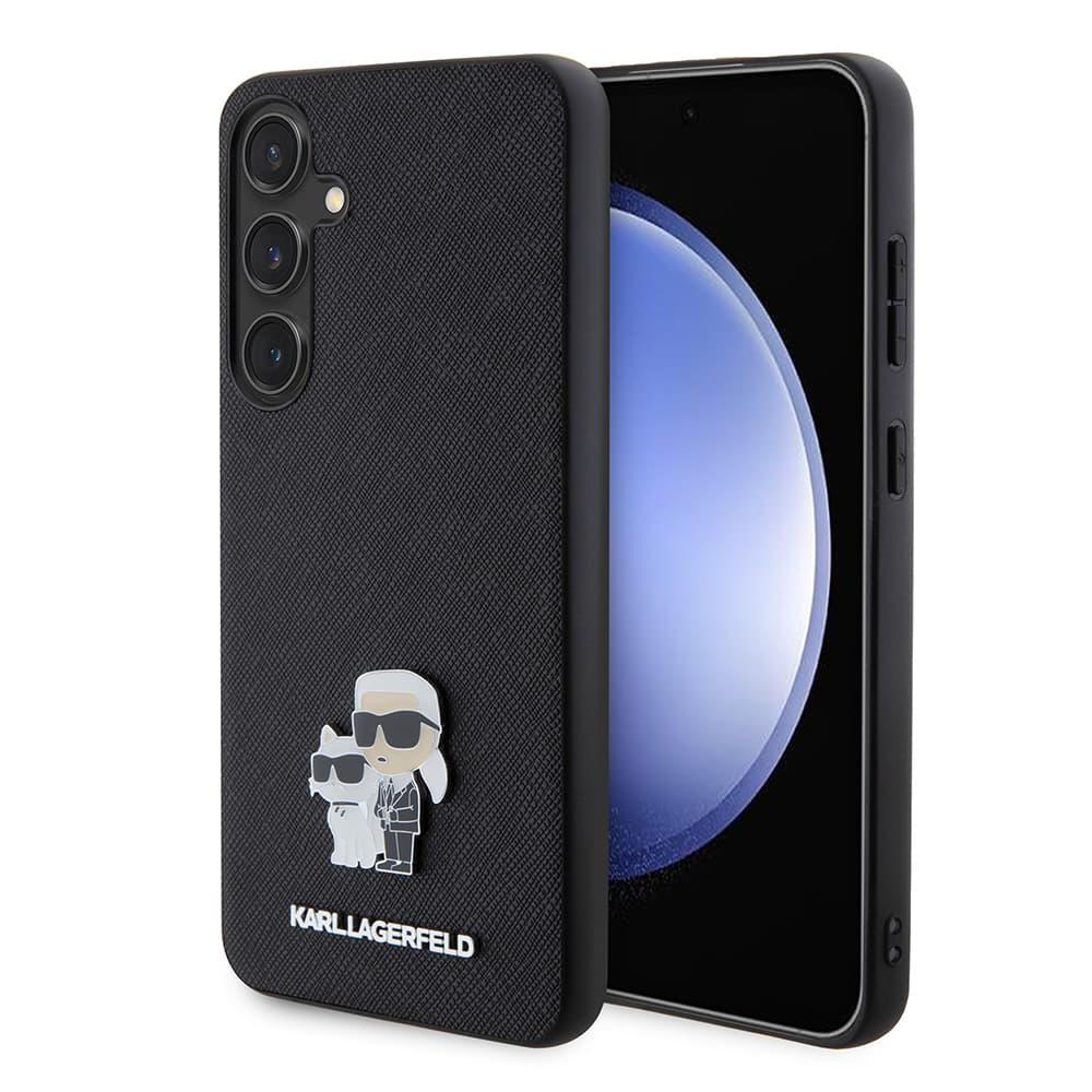 Karl Lagerfeld Saffiano pouzdro růžové pro Samsung Galaxy S24 Plus Karl&amp;Choupette Metal Pin - náhled 1