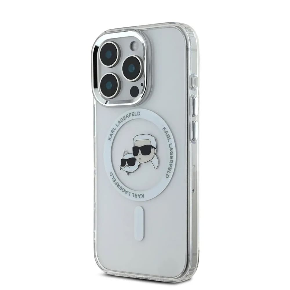 Karl Lagerfeld IML MagSafe iPhone 16 Pro Bílý Metal Karl&amp;Choupette Head - náhled 1